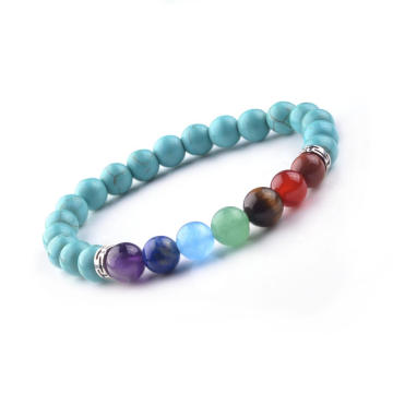 Natural Turquesa Pedra Beads Pulseira 8 MM 7 Chakra Das Mulheres Dos Homens Bangles Jóias